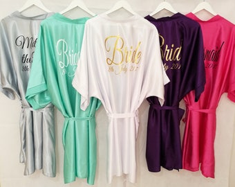 Personalised Bridal Robes, Wedding Dressing Gowns, Bridesmaid Gifts, Kimono,Bridal party dressing gown, Satin Robe, personalized robe 8to 26