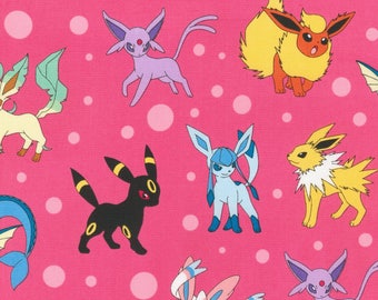 Pink Pokemon Cotton Woven, Pokemon Fabric, Pikachu Fabric, Pokemon Fabric by the Yard, Pokemon, Pokemon Go, Nintendo Pokemon, Play Pokemon