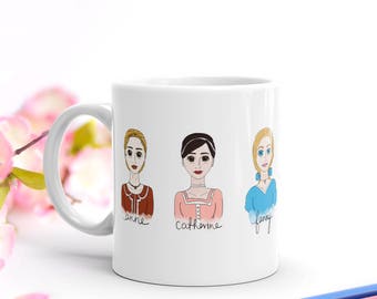 Jane Austen Heroines Mug | A Coffee Mug for Book Lovers, Bookworms and Pride and Prejudice Aficionados
