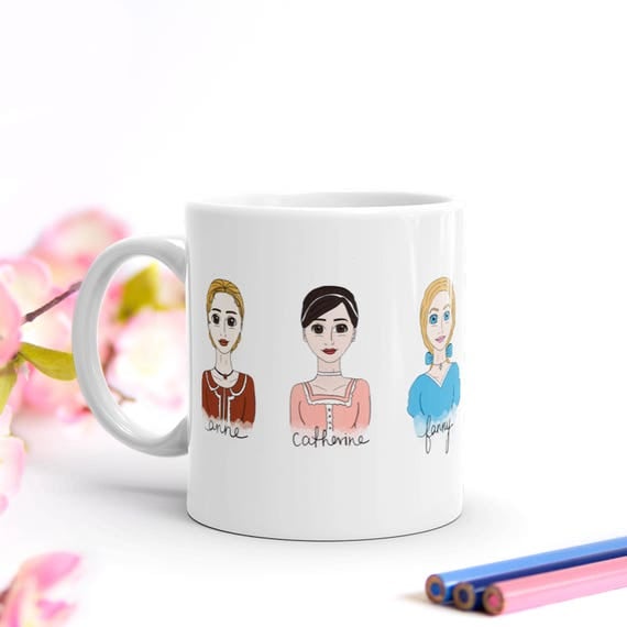 Jane Austen Mug, Jane Austen Heroines Ceramic Mug, Literary Gift, Bookworm for Her, Pride and Prejudice, Bookish, Book Lover Gift