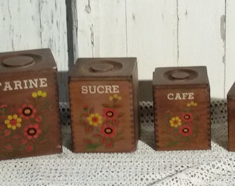 Series french vintage wood canisters