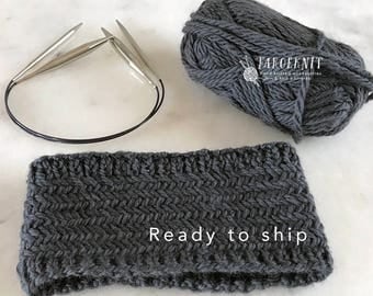 Herringbone Headband, hand knit headband, steel blue headband for women, wool mohair blend, Nordic Viking Headband, women's knit headband