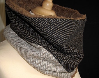 Snood / Col laine chevron et tissu japonais sayagata