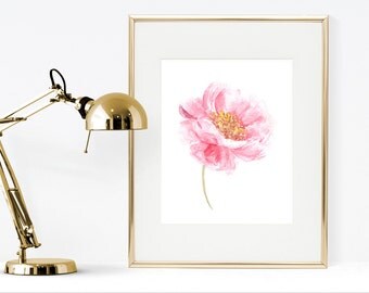 Pink rose watercolor painting, printable Watercolor flower, instant download watercolor art print, rose watercolor painting, pink home decor