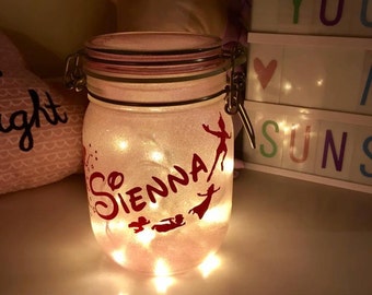 Personalised Disney Peter Pan Glitter Night Light Jar