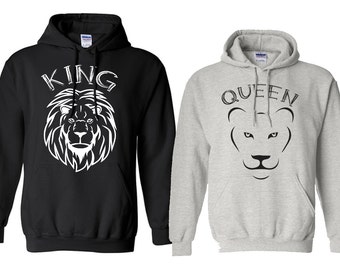 Couples Hoodie, King shirt queen shirt, king and queen, lion king, custom hoodies, printed hoodie couple funny hoodie husband wifey hoodies