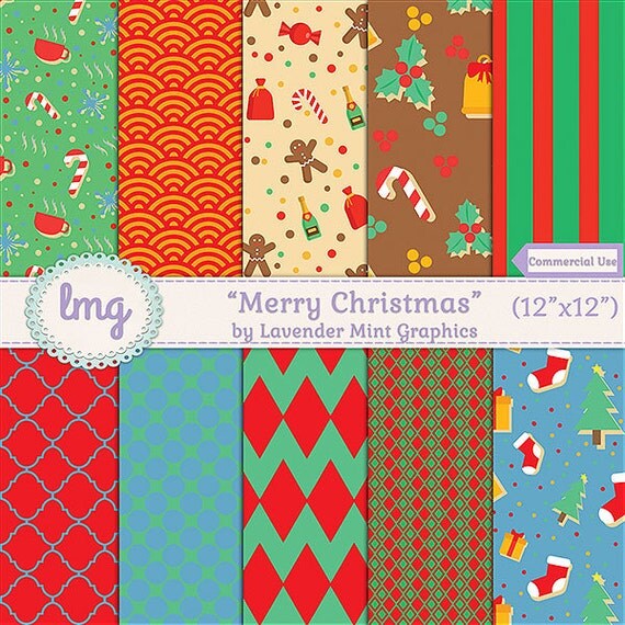 Christmas Digital Scrapbook Paper Pack Merry Christmas