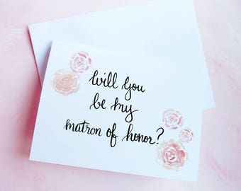 Will you be my matron of honor card, Matron of honor proposal, Will you be my matron of honor gift, Bridal party invites- 6 color options