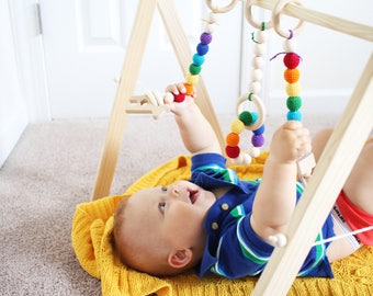 Set of 3 Rainbow Wooden baby Gym Toys Rainbow Toys Baby play gym toys Infant toys Eco friendly play gym toys Rainbow baby shower gift