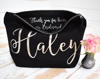 Personalised Bridesmaid Gift Make Up Bag - Thank you Bridesmaid, Maid of Honour Gift - Unique Gift for Bridal Party, Makeup Cosmetic Bags