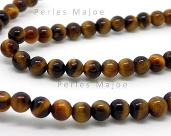 Lot de 20 perles oeil de tigre rondes naturelles 6 mm