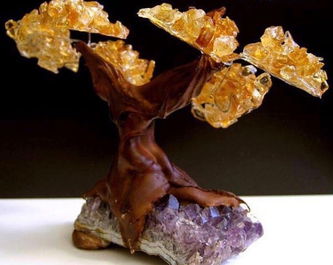 Citrine Crystal Money Tree on Amethyst Base- Tree of Life \ Wire Tree \ Gem Tree \ Gemstone Tree \ Crystal Tree \ Wire Tree Sculpture \ Tree
