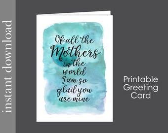 Mothers Day Card, printable mom card, adopted Mom card, sentimental card, mother birthday, diy mothers day, card download, foster mom card