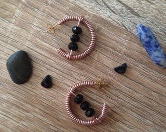Copper wire wrapped hoop earrings