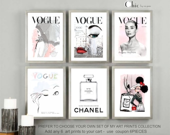 Chanel, Vogue Set Of 6 Prints, Chanel print, Vogue print, PRINTABLE, Fashion Wall Art, INSTANT DOWNLOAD, Home Decor
