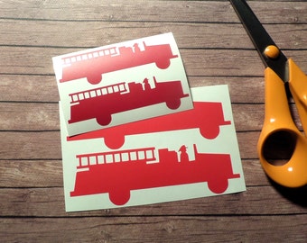 Camión de bomberos pegatinas, calcomanías de bomberos, invitación del cumpleaños del bombero del sello, cumpleaños de transporte cae etiquetas del papel tapiz removible