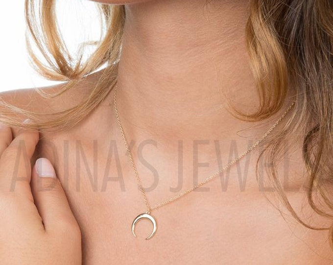 Gold Horn Necklace | Horn Necklace | Gold Necklace | Sterling Silver Necklace | Silver Necklace | Horn | Horn Jewelry | Half Moon Necklace