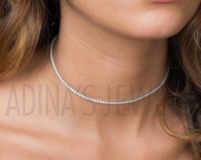 Thin Choker Necklace | Silver Choker Necklace| Sterling Silver Choker | Cubic Zirconia Choker | Cubic Zirconia Necklace | Silver Necklace