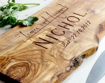 Personalized Rustic Olive Wood Chopping/Cutting/Cheese Board - available in five sizes