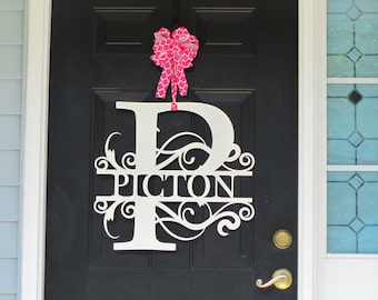 Monogram Wreath, Front Door Wreath, Monogram Door Wreath. Metal Letter, Metal Surname Sign, Custom Name Sign, Front Door, Metal letters