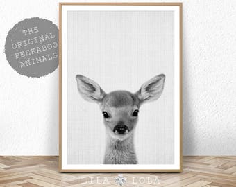 Baby Deer Print, Woodland Animal, Nursery Decor, Printable Digital Download, Forest Animals, Black and White, Large Poster