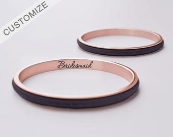 Personalized Hair Tie Bracelet Cuff Engraved Bracelet Bangle Hair Tie Holder Rose Gold Bridesmaid Gift Mother's Day Gift For Her