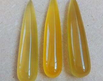 38cts Yellow Chalcedony Smooth Pencil Shape Loose Gemstone, Yellow Chalcedony Smooth Briolette Beads -3 pcs