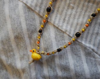 Rubber Ducky Necklace,Hemp Jewelry,Rubber Ducky Pendant,Ducks,Glass Duck Pendants,Baby Shower Favor,Duck Jewelry,Animal Pendants,Quacker