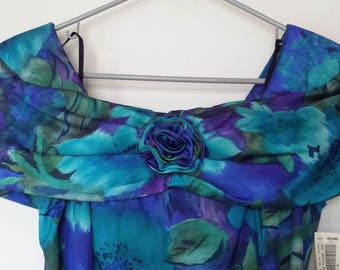 Vintage 1980s Party Dress Off Shoulder Baloon Skirt Sz 7