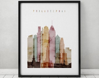 Philadelphia skyline print, Philadelphia watercolor poster, Wall art, Philadelphia Pennsylvania, travel poster, city poster ArtPrintsVicky.