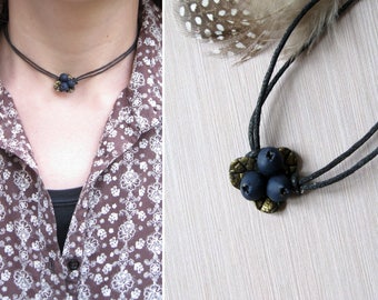 Boho choker necklace blue gold necklace Gift-for-friend gift-for-girlfriend necklace Wrap choker black choker Gold choker Blackberry jewelry