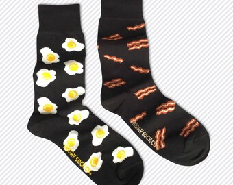 Mens Socks | Mismatched Socks | Bacon & Eggs | Fun Socks | Crazy Socks | Mismatched | Cool Socks | Groom Socks | Funky Socks