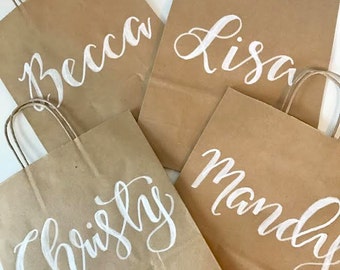 Hand Lettered Kraft Gift Bags, Custom Gift Bags, Wedding Welcome Bags, Wedding Favors, Personalized Gift Bags, Calligraphy
