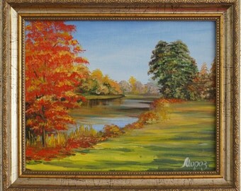 Oil painting "Golden fall", framed, ready to hang