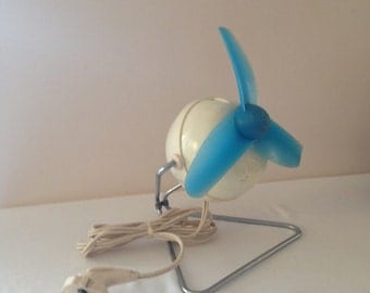 Vintage electric fan, blue and white fan from 60s, Vintage Lorenz LU 551 Fan, 3 blade desk fan, working fan, Vintage Fan