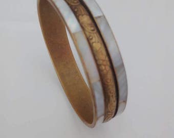 Vintage brass and mother of pearl bracelet