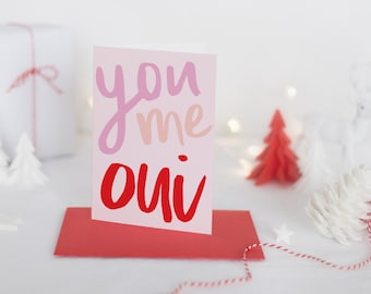 you me oui greeting card // valentines day card // hand lettering // hand lettered // printed