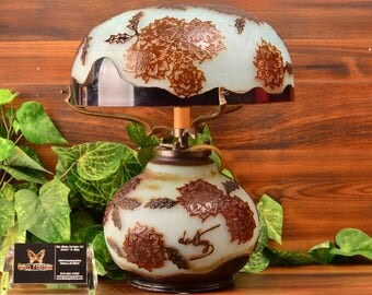 DeVez Cameo Glass Table Lamp with Flower Motif