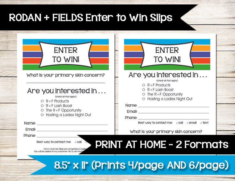 RODAN AND FIELDS Enter to Win Door Prize Drawing Slip