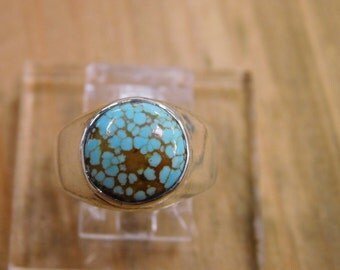 Simple Turquoise Sterling Silver Ring Size 7.5