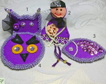 Brooch felt doll cat fish owl, Felt brooch, Purple brooch, Textile Brooch, Fabric brooch, Beaded Brooch, Beadwork, Baby shower gift