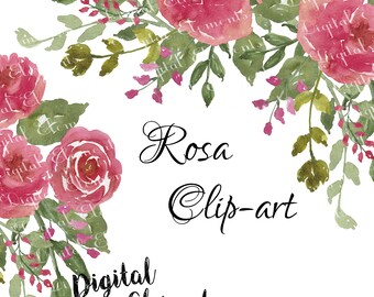 Watercolor Flower Clip-art, Rose watercolor Clip-art, Pink Rose Watercolor Florals, Shabby Rose Clip-art. NO. WC47