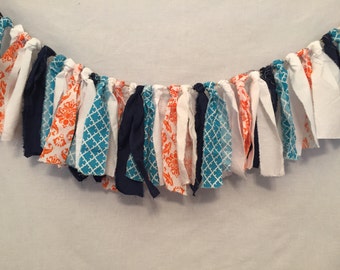 Fabric Tassel Garland/Rag Tie Banner/Orange Wedding Decor/Smash Cake Garland/Country Wedding Decor/Fabric Garland/Ripped Fabric Garland