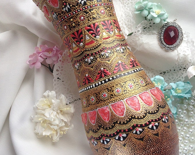 Vase, Glass vases, flower vase, decorative vases, Hand painted vase, Hand painted glass, Home decor, Gift for mom, red vase, arabic vase