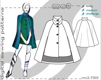 Cape Coat with Cropped Front/ Maternity suitable (sizes: uk 10-20/ usa 6-16) Digital PDF Sewing Pattern for Women >mc2patterns< mc2-7003