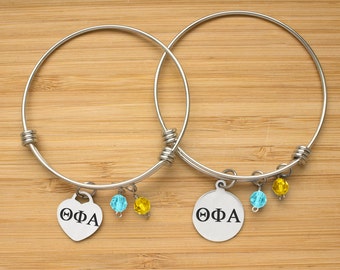 Theta Phi Alpha Sorority Bracelet | Stainless Steel Adjustable Bangle | Sorority Bangle Bracelets | Three Styles | Officially Licensed