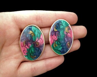 big 80s earrings, colorful oval 1980s earrings