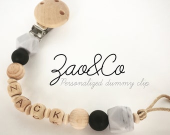 Dummy clip pacifier holder soother teether chain personalised baby shower gift name wood silicone beads custom newborn organic BPA free