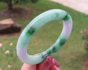 Vintage Natural Green Lavender Jadeite Jade Bangle Bracelet 59MM