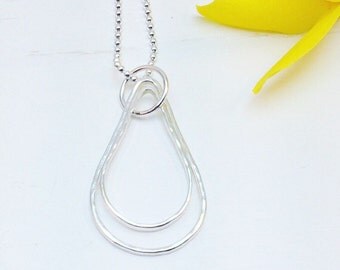 Teardrop Necklace, Silver Teardrop Necklace, Layering Necklace, Hammered Silver Teardrop Pendant, Teardrop Charm
